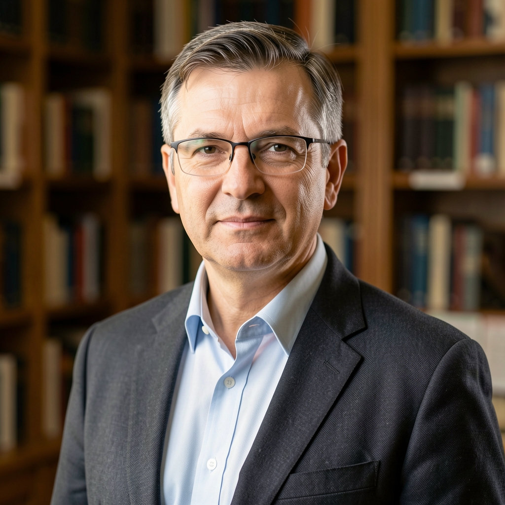 Портрет аутора Стеван Пековић, истраживачки новинар, мушкарац средовјечних година са наочарима, позадина библиотека