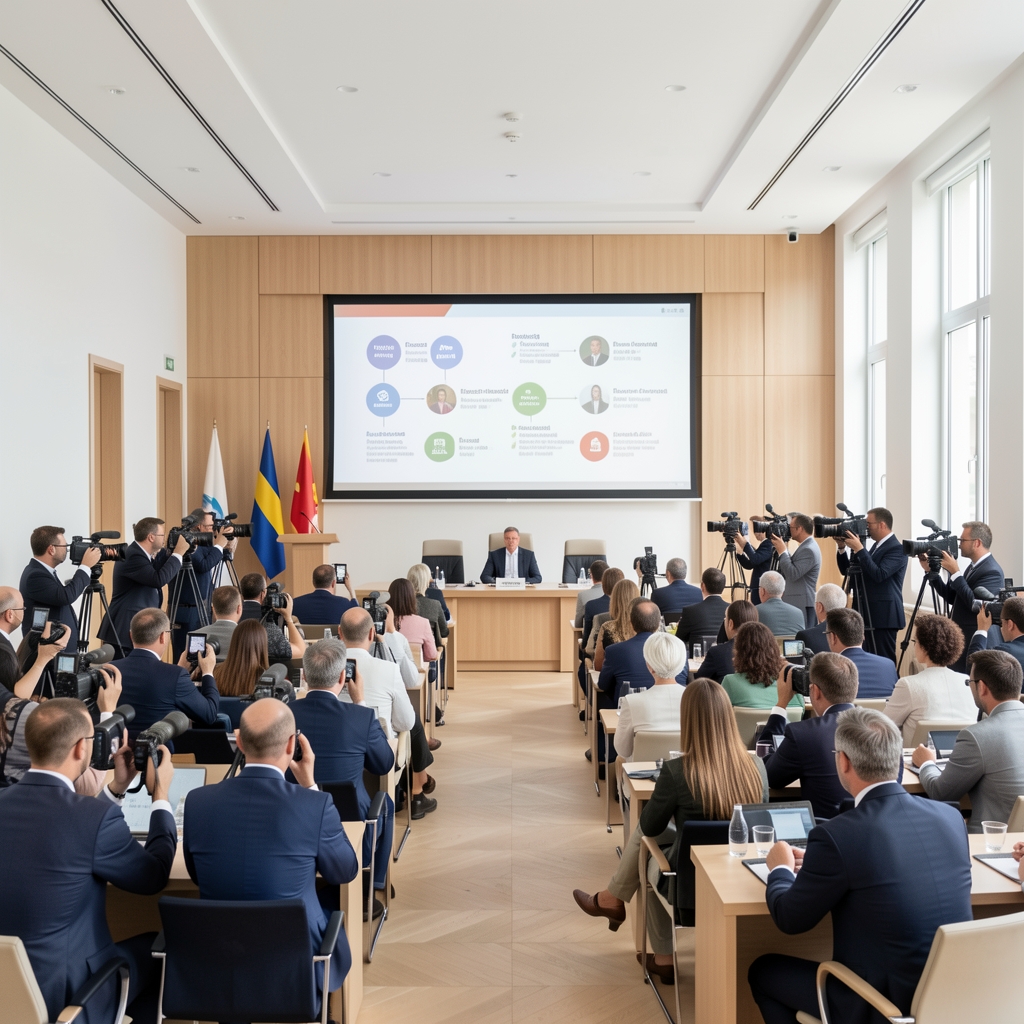Графикон структуре власништва медија, новинари на конференцији за штампу у конгресној сали у Подгорици